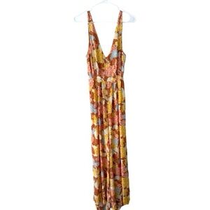 Amuse Society Floral Maxi Romper with Deep V-Neck size Medium